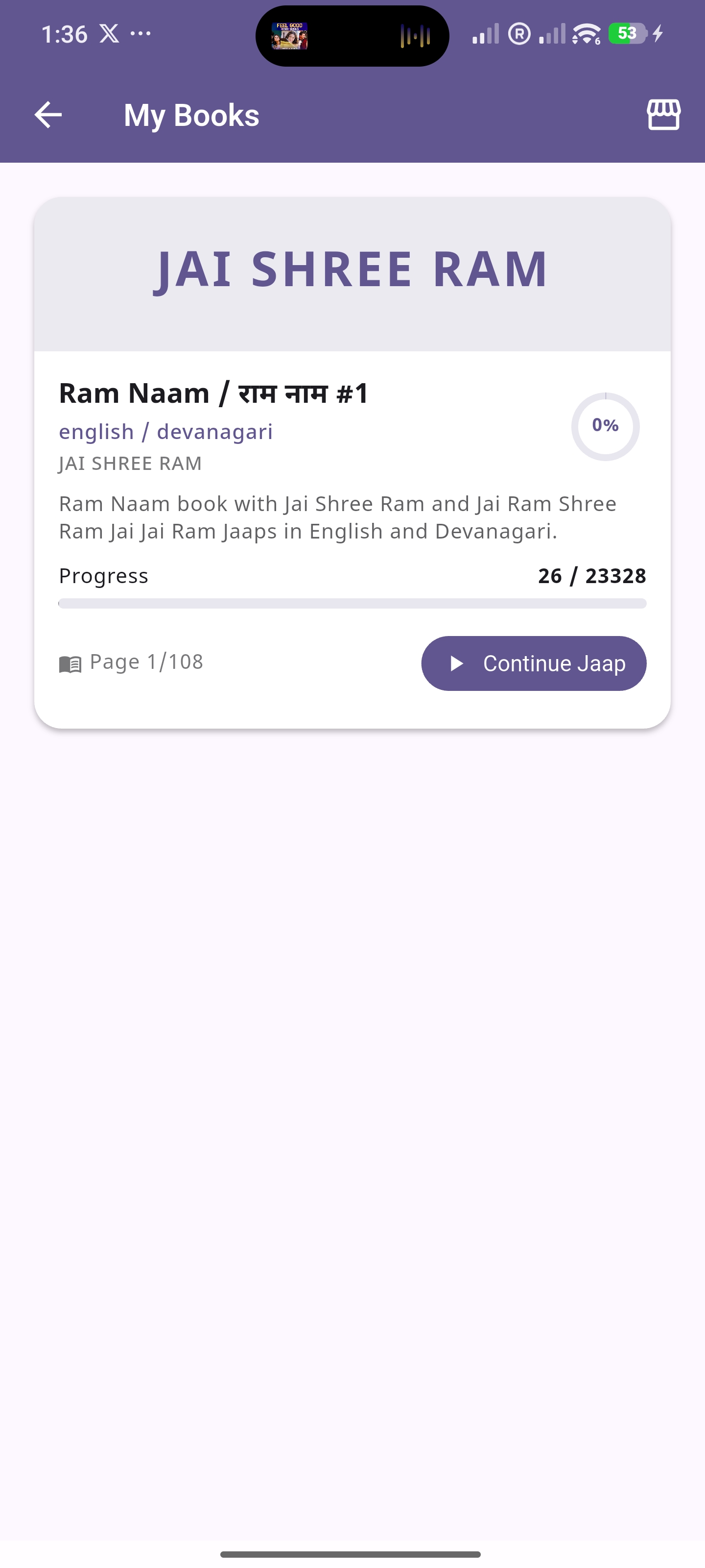 My Books screen showing owned Jaap copy and reading progress